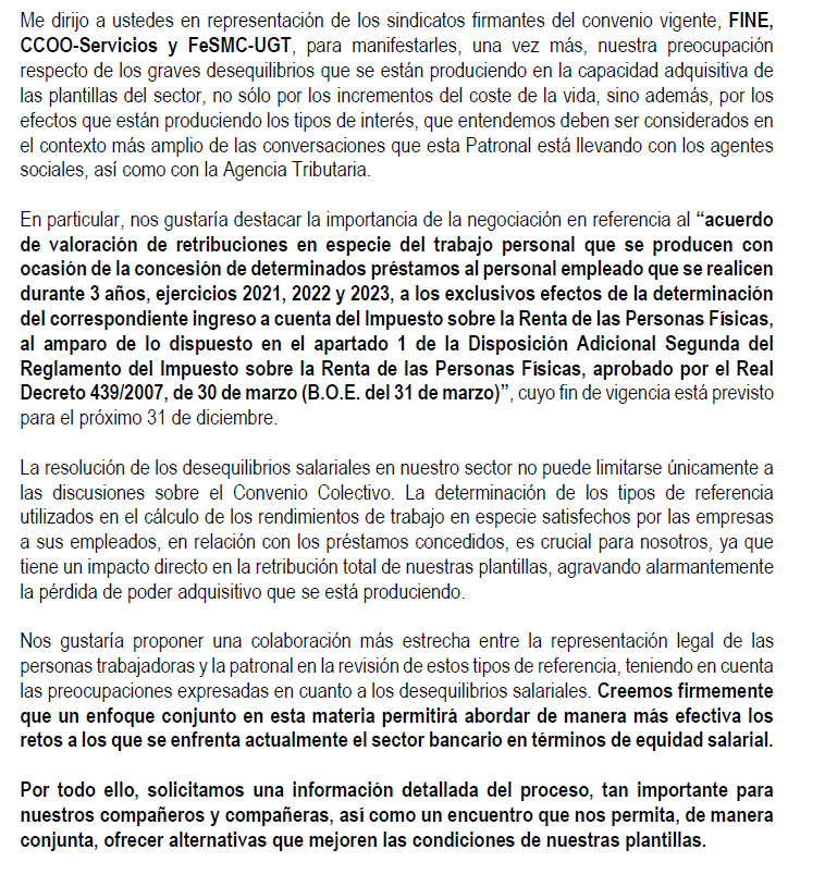 FINE SOLICITA REUNIÓN URGENTE A CECA PARA TRATAR EL PROBLEMA DEL RENDIMIENTO EN ESPECIE DE LOS PRÉSTAMOS